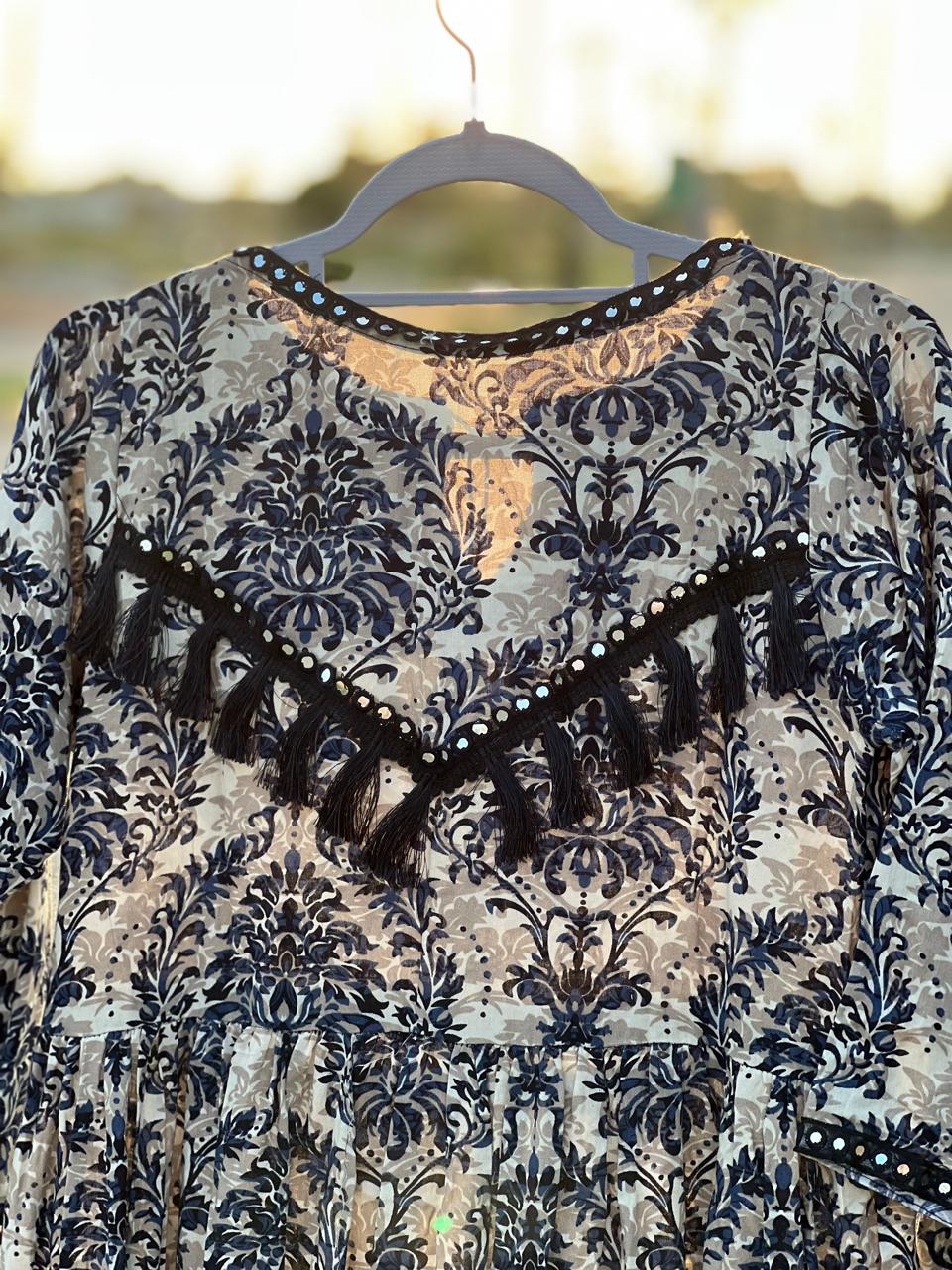 Black & Beige Ethnic Maxi Dress