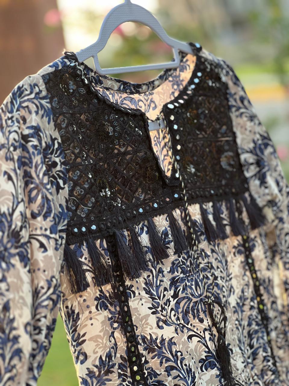 Black & Beige Ethnic Maxi Dress