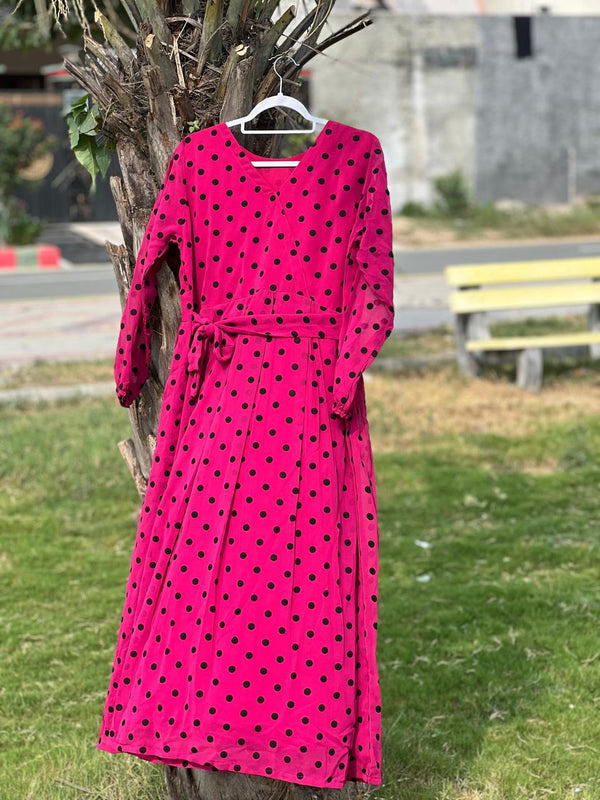 Pink Polka Dot Long Dress | Limited Stock