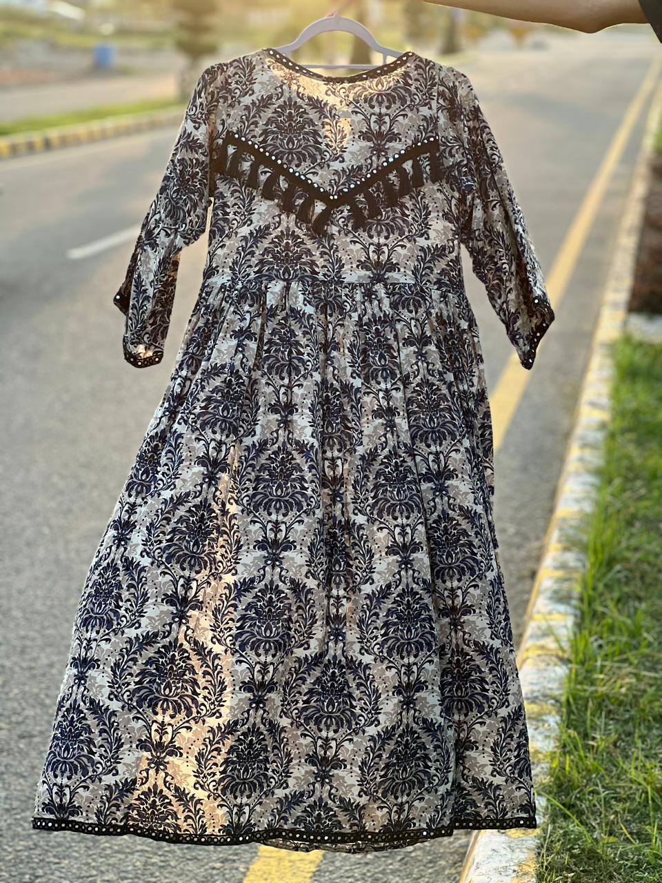 Black & Beige Ethnic Maxi Dress