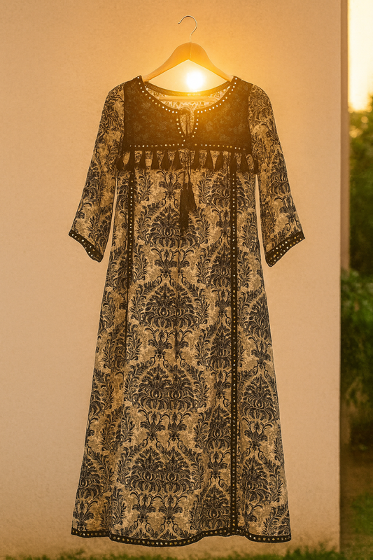 Black & Beige Ethnic Maxi Dress
