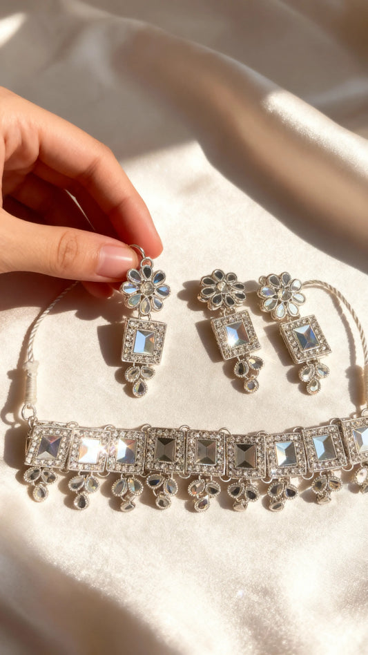 Silver Square Choker Set