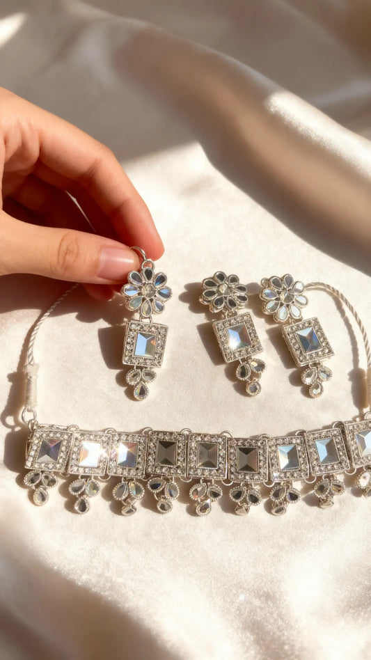 Silver Square Choker Set