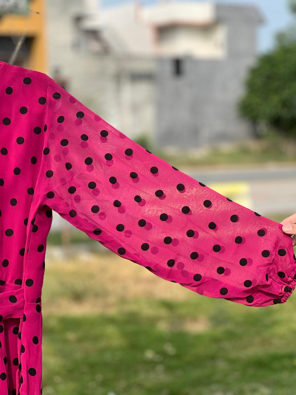 Pink Polka Dot Long Dress | Limited Stock