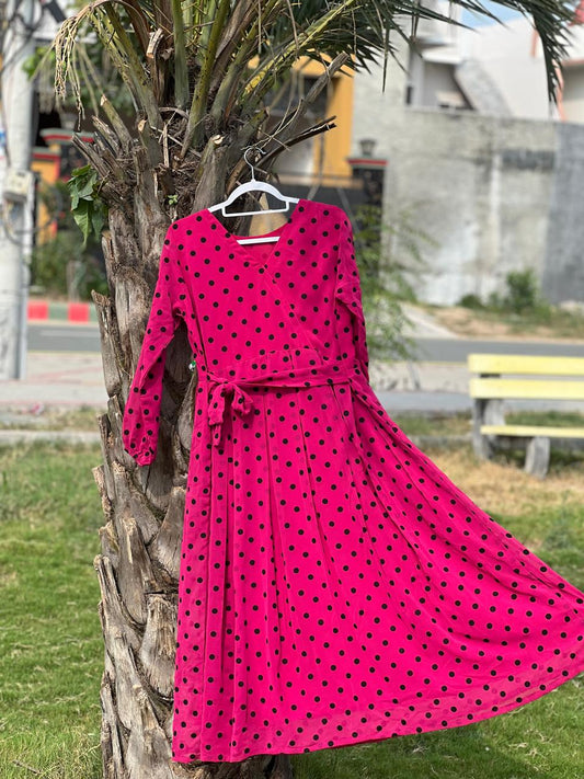Pink Polka Dot Long Dress | Limited Stock