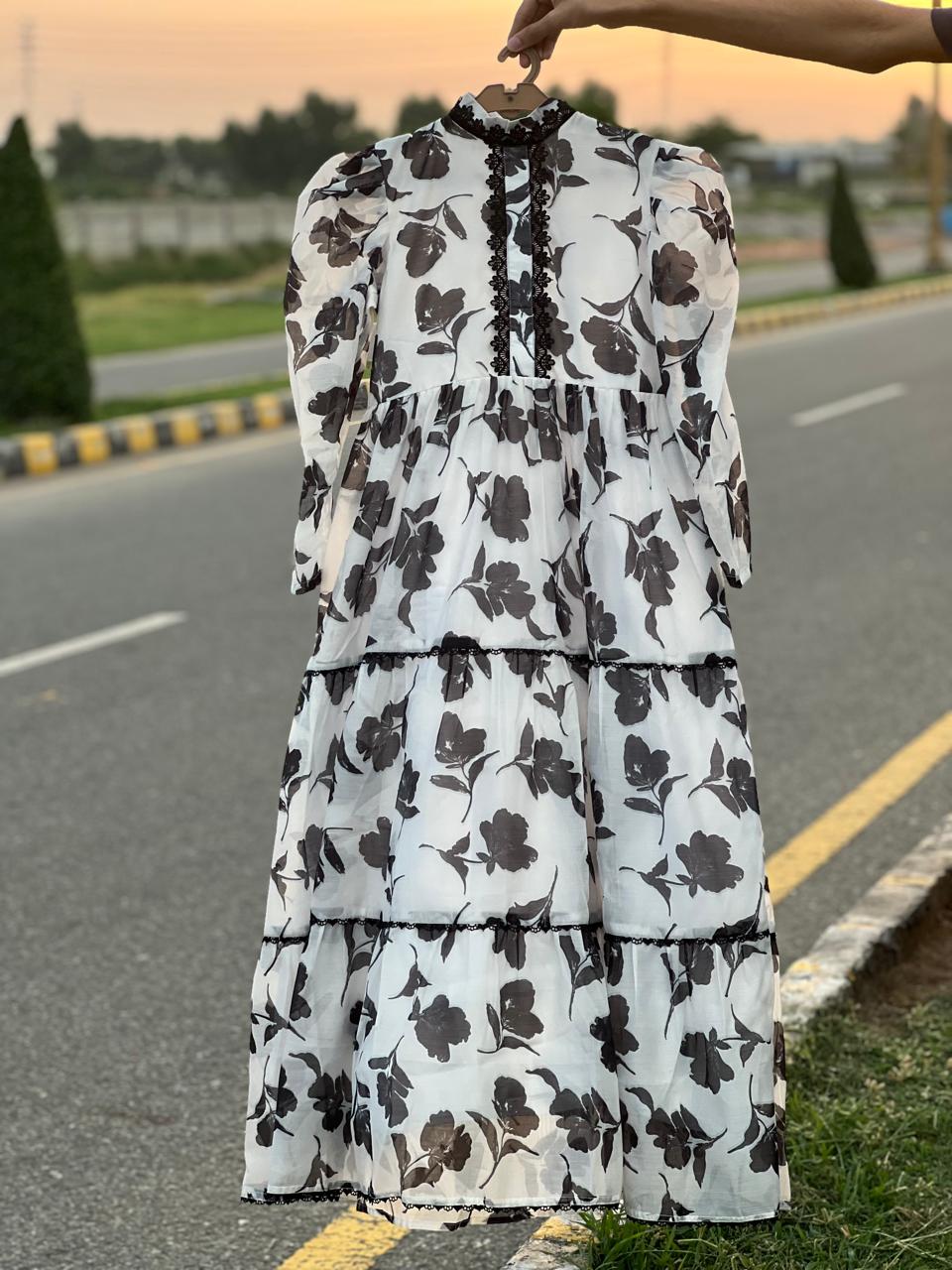 Black & White Floral Maxi Dress