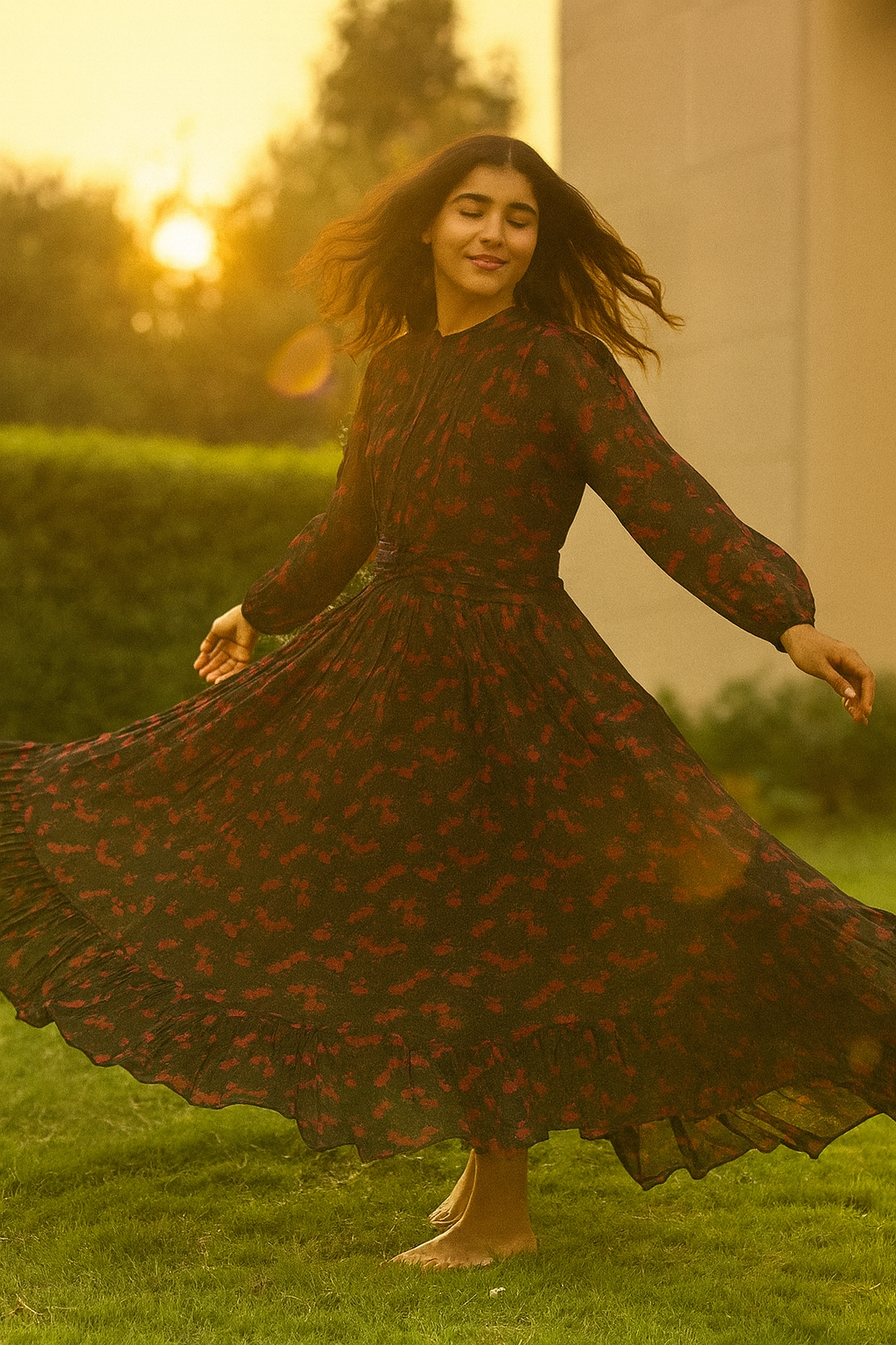 Western Style Black Floral Long Dress | Limited Stock