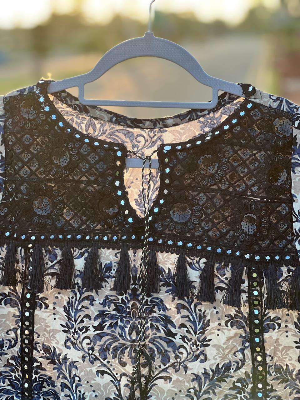 Black & Beige Ethnic Maxi Dress