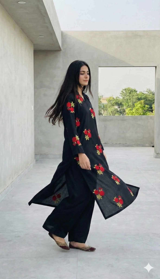 2pc  Premium Linen Suit-Embroidred Pret