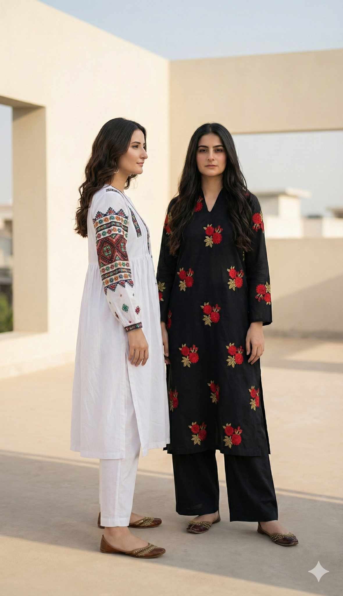 Black & White Embroidered Combo(Free Trending Ear Rings)