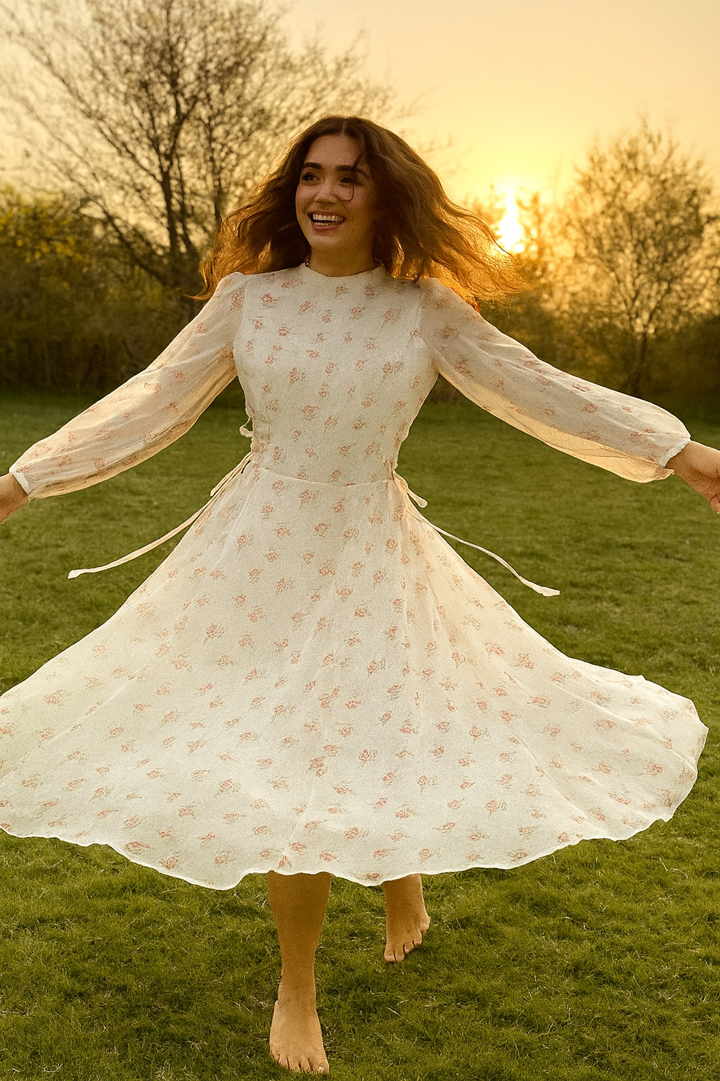 Western Style White Floral long Dress | Limited Stock