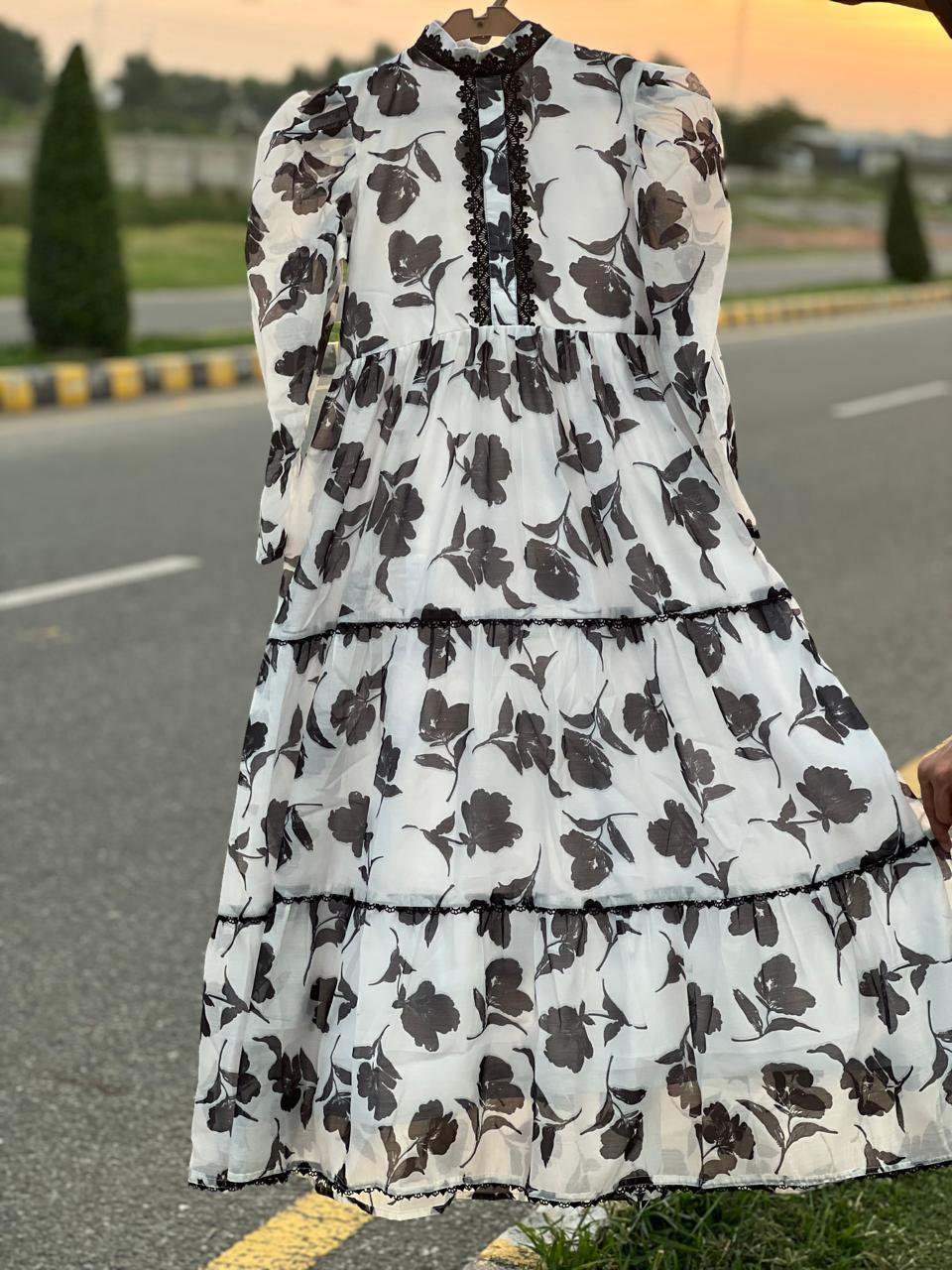 Black & White Floral Maxi Dress