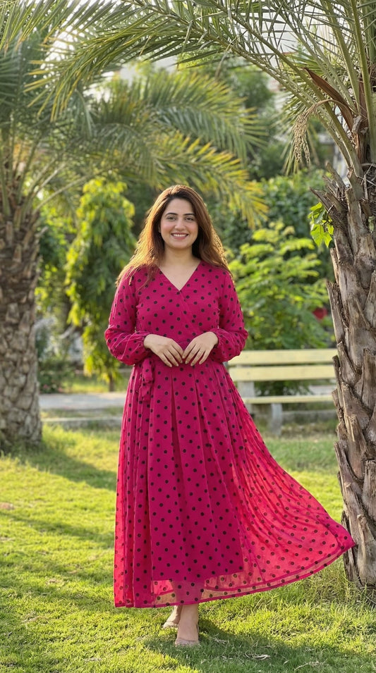 Pink Polka Dot Long Dress | Limited Stock