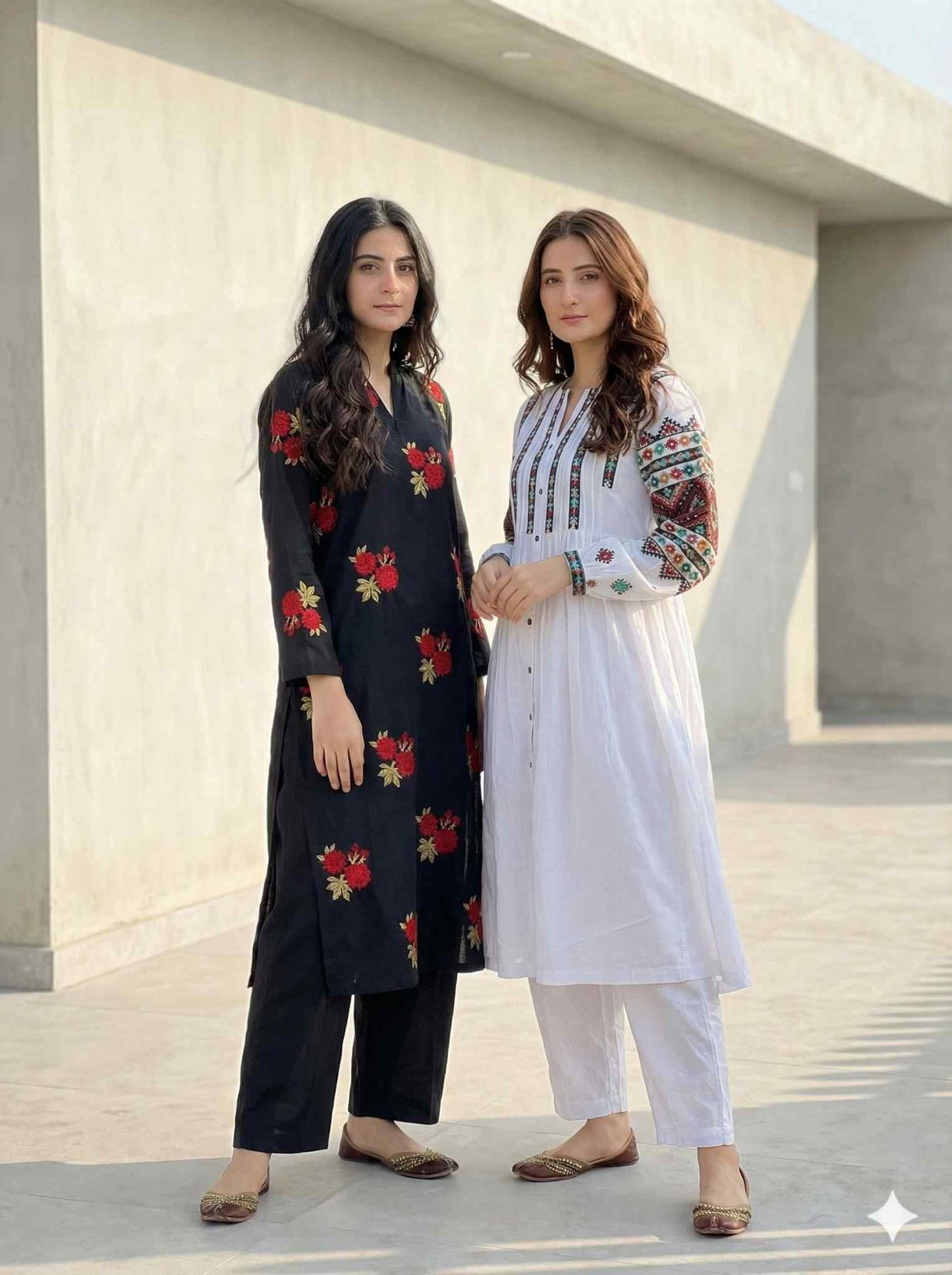 Black & White Embroidered Combo(Free Trending Ear Rings)